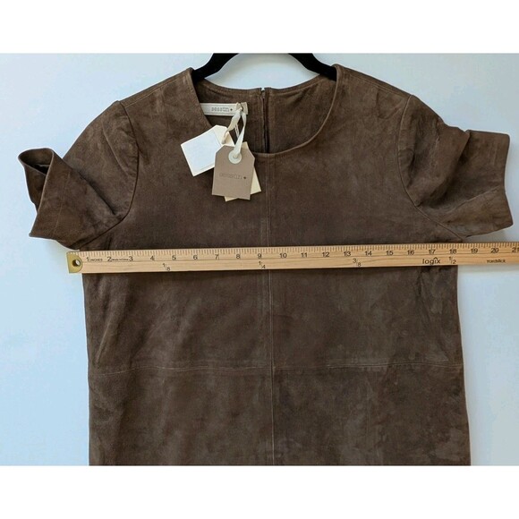 NWT Sessun Genuine Real Leather Suede Brown Shift Mini Dress Medium - Picture 9 of 14